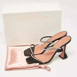 Amina Muaddi Black Satin Glida Slide Sandals 41
