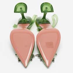 Amina Muaddi Green PVC Begum Crystal Embellished Slingback Pumps Size 37