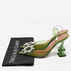 Amina Muaddi Green PVC Begum Crystal Embellished Slingback Pumps Size 37