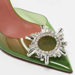 Amina Muaddi Green PVC Begum Crystal Embellished Slingback Pumps Size 37