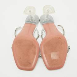 Pre Owned Amina Muaddi Transparent PVC Crystal Embellished Gilda Slide Sandals Size 38