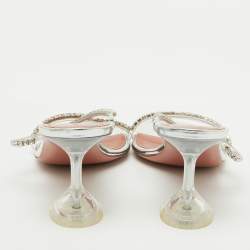 Pre Owned Amina Muaddi Transparent PVC Crystal Embellished Gilda Slide Sandals Size 38