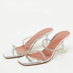 Pre Owned Amina Muaddi Transparent PVC Crystal Embellished Gilda Slide Sandals Size 38