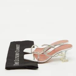 Pre Owned Amina Muaddi Transparent PVC Crystal Embellished Gilda Slide Sandals Size 38