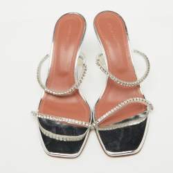 Pre Owned Amina Muaddi Transparent PVC Crystal Embellished Gilda Slide Sandals Size 38
