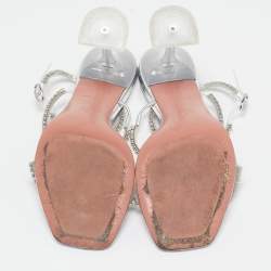Pre Owned Amina Muaddi Silver PVC Gilda Crystal Embellished Ankle Strap Sandals Size 40