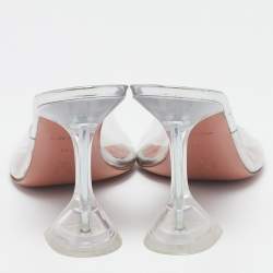 Amina Muaddi Silver PVC and Patent Leather Lupita Glass Sandals Size 36.5