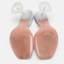 Amina Muaddi Silver PVC and Patent Leather Lupita Glass Sandals Size 36.5