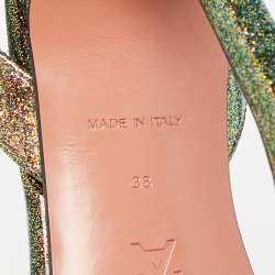Pre Owned Amina Muaddi Multicolor Glitter Patent Leather Camelia Slingback Pumps Size 38