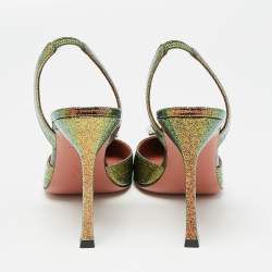 Pre Owned Amina Muaddi Multicolor Glitter Patent Leather Camelia Slingback Pumps Size 38