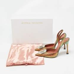 Pre Owned Amina Muaddi Multicolor Glitter Patent Leather Camelia Slingback Pumps Size 38