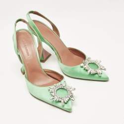 Amina Muaddi Green Satin Begum Slingback Pumps Size 38