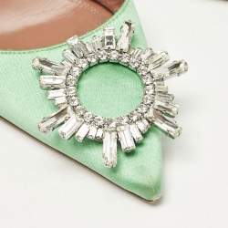 Amina Muaddi Green Satin Begum Slingback Pumps Size 38