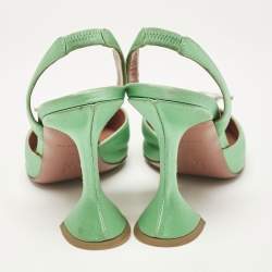 Amina Muaddi Green Satin Begum Slingback Pumps Size 38