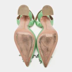 Amina Muaddi Green Satin Begum Slingback Pumps Size 38