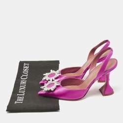Pre Owned Amina Muaddi Pink Satin Begum Slingback Pumps Size 37