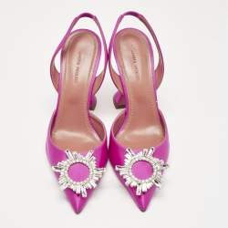 Pre Owned Amina Muaddi Pink Satin Begum Slingback Pumps Size 37