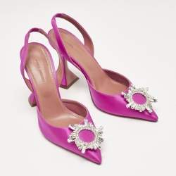 Pre Owned Amina Muaddi Pink Satin Begum Slingback Pumps Size 37