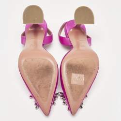 Pre Owned Amina Muaddi Pink Satin Begum Slingback Pumps Size 37
