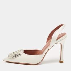 Amina Muaddi White Satin Begum Slingback Pumps Size 36
