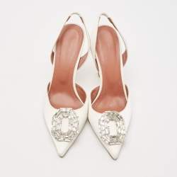 Amina Muaddi White Satin Begum Slingback Pumps Size 36
