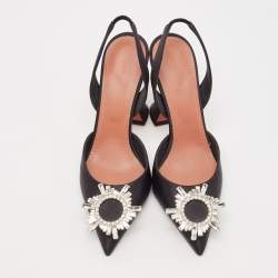 Amina Muaddi Black Satin Begum Slingback Pumps Size 37.5