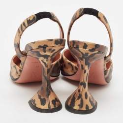Pre Owned Amina Muaddi Brown Leopard Print Satin Holli Slingback Pumps Size 35