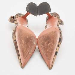 Pre Owned Amina Muaddi Brown Leopard Print Satin Holli Slingback Pumps Size 35