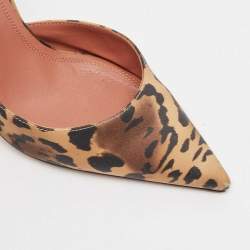 Pre Owned Amina Muaddi Brown Leopard Print Satin Holli Slingback Pumps Size 35