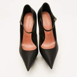 Amina Muaddi Black Satin Yigit Platform Pumps Size 36