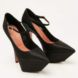 Amina Muaddi Black Satin Yigit Platform Pumps Size 36