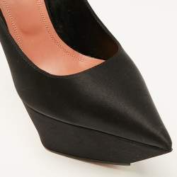 Amina Muaddi Black Satin Yigit Platform Pumps Size 36