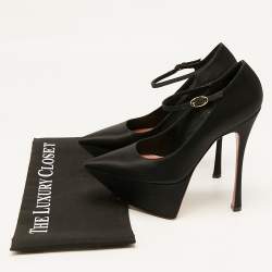 Amina Muaddi Black Satin Yigit Platform Pumps Size 36