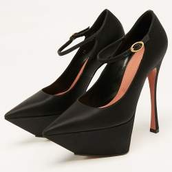 Amina Muaddi Black Satin Yigit Platform Pumps Size 36