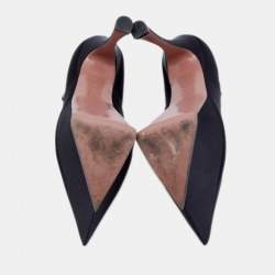 Amina Muaddi Black Satin Yigit Platform Pumps Size 36