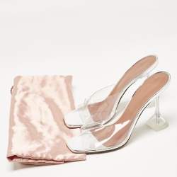 Pre Owned Amina Muaddi Silver PVC and Patent Leather Lupita Glass Sandals Size 40.5