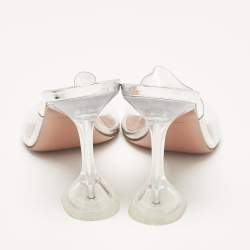 Pre Owned Amina Muaddi Silver PVC and Patent Leather Lupita Glass Sandals Size 40.5