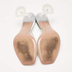 Pre Owned Amina Muaddi Silver PVC and Patent Leather Lupita Glass Sandals Size 40.5