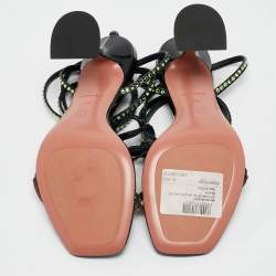 Pre Owned Amina Muaddi Black Patent Leather Crystal Embellished Vita Sandals Size 37.5