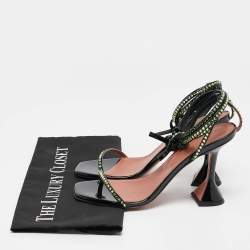 Pre Owned Amina Muaddi Black Patent Leather Crystal Embellished Vita Sandals Size 37.5