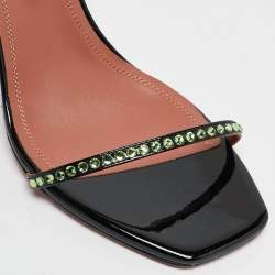 Pre Owned Amina Muaddi Black Patent Leather Crystal Embellished Vita Sandals Size 37.5
