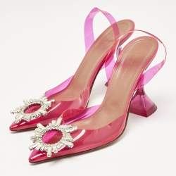 Amina Muaddi Pink PVC Begum Slingback Pumps Size 35.5