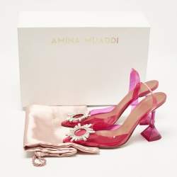 Amina Muaddi Pink PVC Begum Slingback Pumps Size 35.5