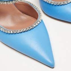 Amina Muaddi Blue Leather Gilda Pointed Toe Mules Size 38