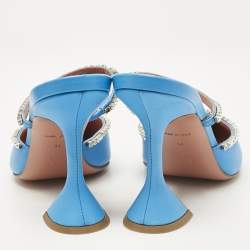 Amina Muaddi Blue Leather Gilda Pointed Toe Mules Size 38