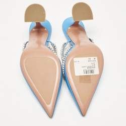 Amina Muaddi Blue Leather Gilda Pointed Toe Mules Size 38