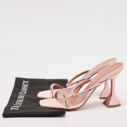 Pre Owned Amina Muaddi Pink Satin Gilda Crystal-Embellished Sandals Size 37