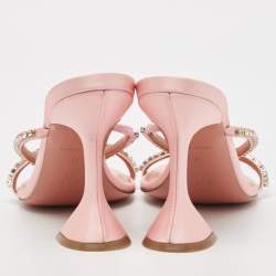 Pre Owned Amina Muaddi Pink Satin Gilda Crystal-Embellished Sandals Size 37