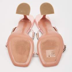Pre Owned Amina Muaddi Pink Satin Gilda Crystal-Embellished Sandals Size 37