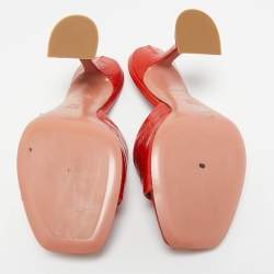 Pre Owned Amina Muaddi Red Croc Embossed Leather lupita Slide Sandals Size 38